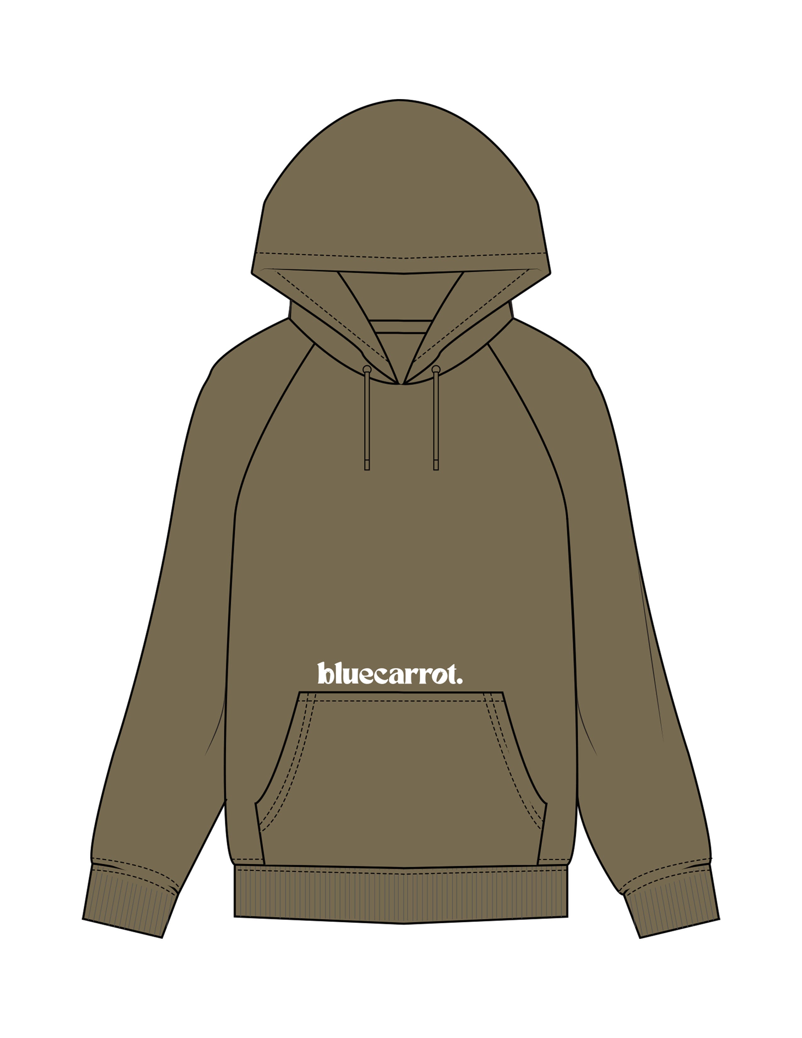 The Mens Classic Hoodie - Army - BlueCarrot - Front Upper Pocket - Printed - White