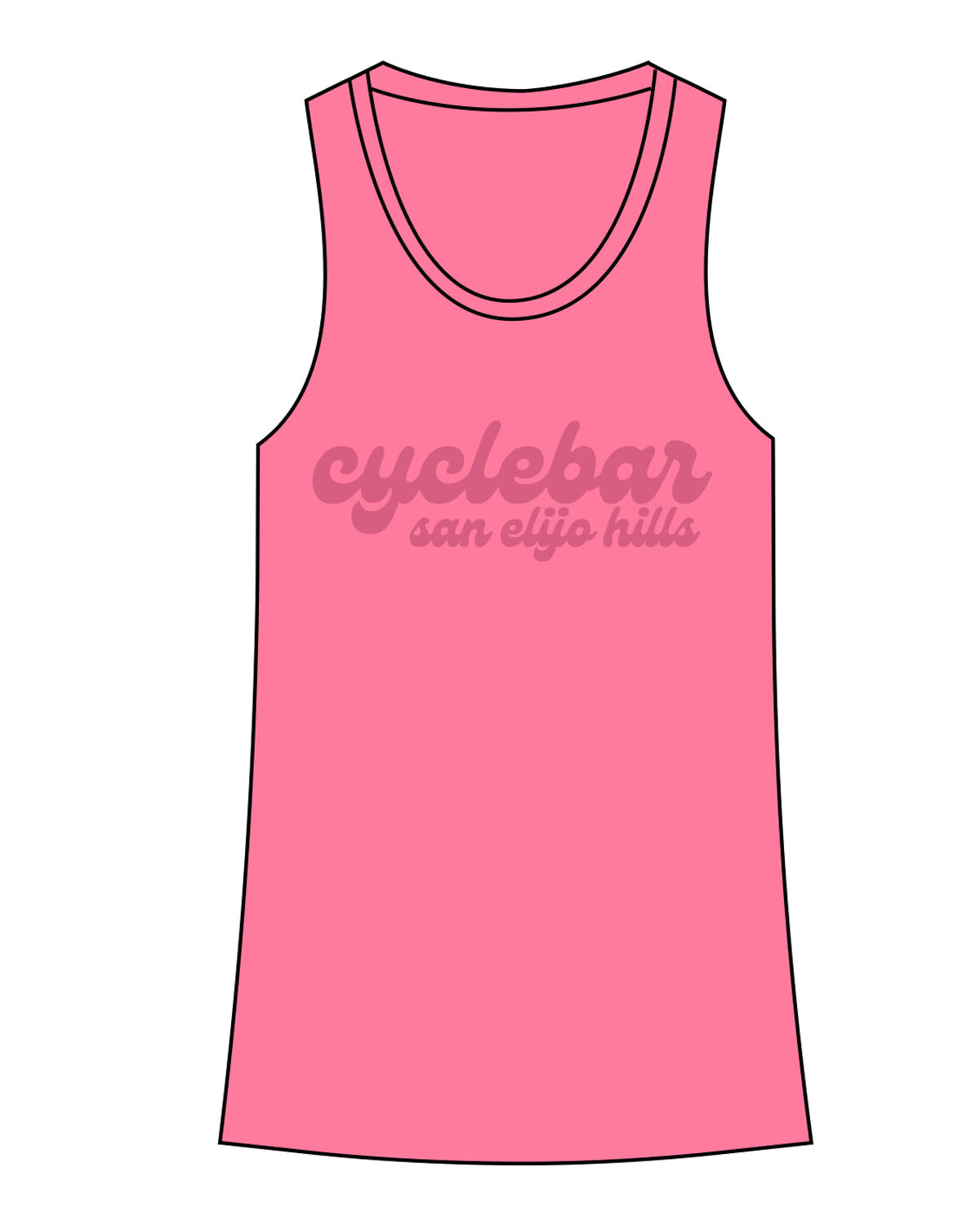 The Womens Full Length Tank - Hot Pink - Cyclebar - Center Chest Stacked & Back Star - Printed - Tone on Tone