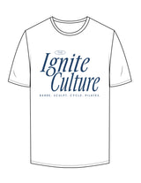 The Mens Tee - White - Ignite Barre & Fitness - Center Chest Stacked - Printed - Blue