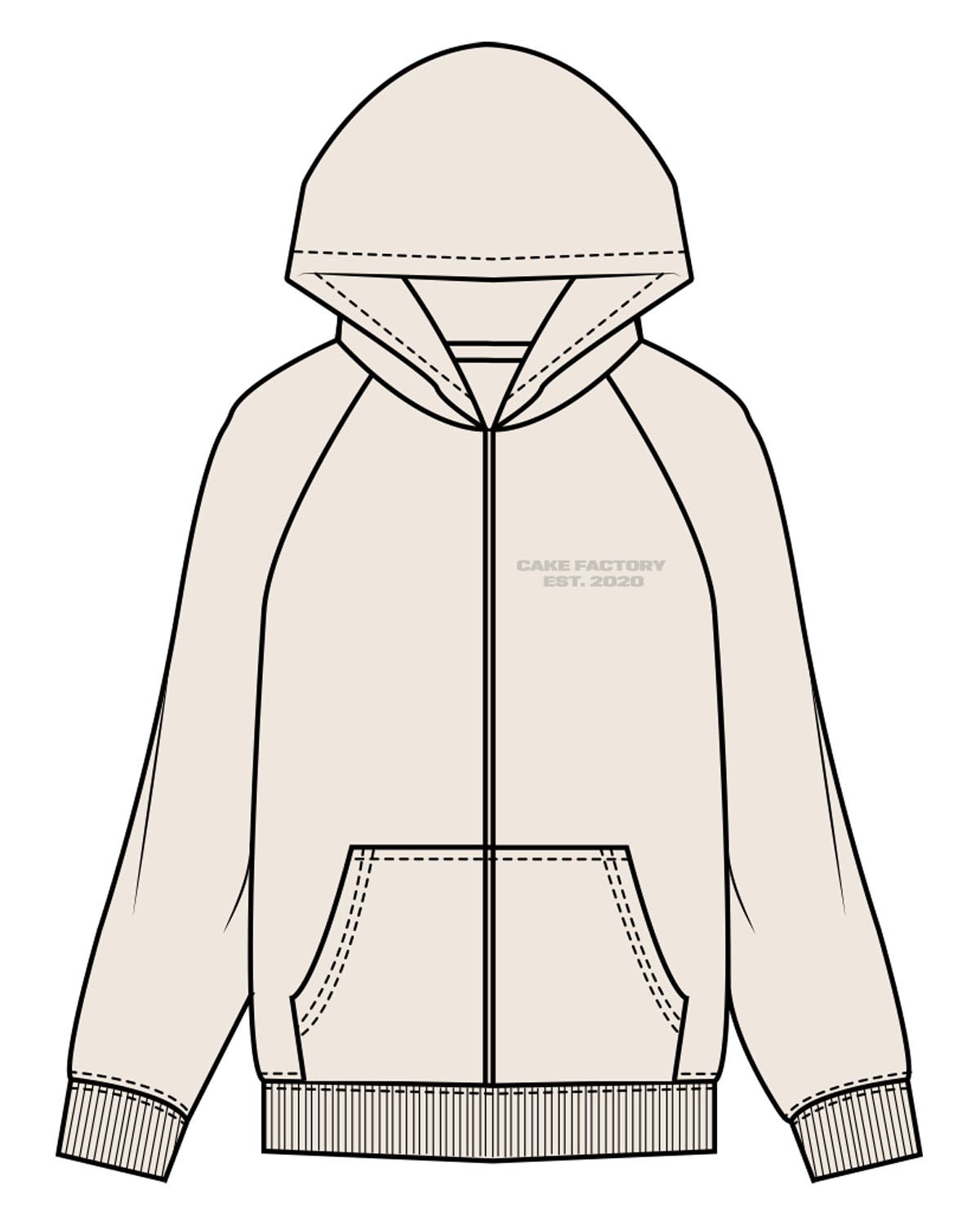 The Recycled Unisex Zip Hoodie - Polar - Cake Factory - Left Chest Stacked & Full Back - Tone on Tone