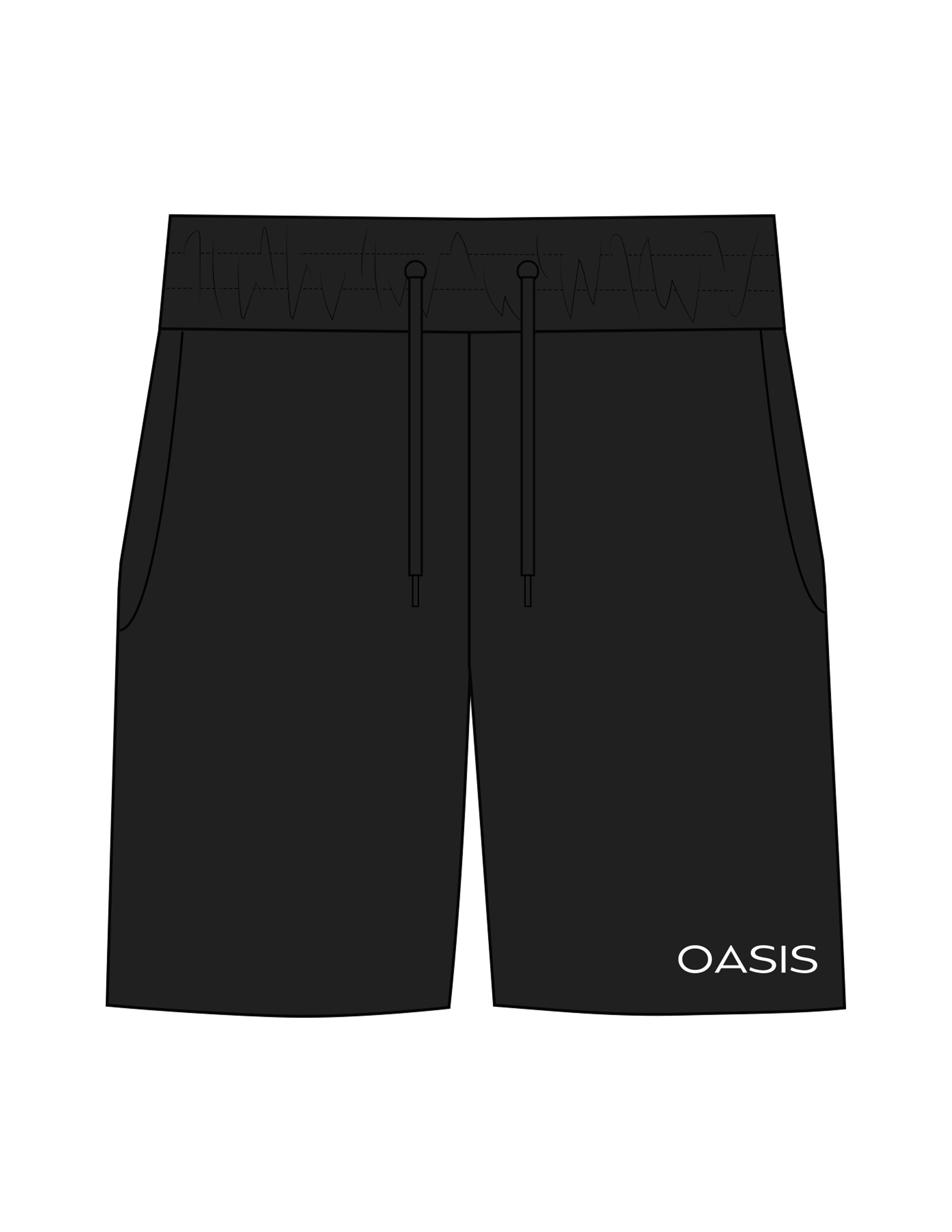 The Mens Active Short  - Black - OCWC - Left Leg "OASIS" - Printed - White