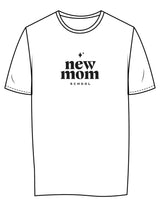 The Womens Tee - White - New Mom School - Center Chest Stacked - Printed - Washed Black