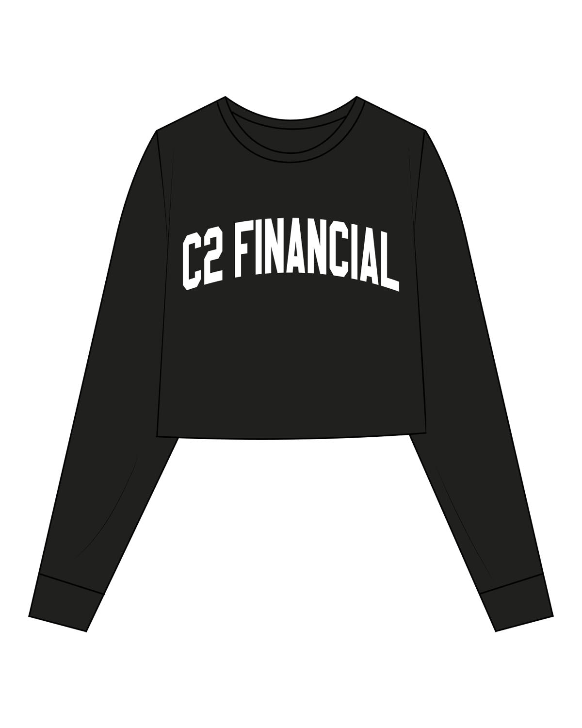 The Crop Long Sleeve - Black - C2 Financial - Center Chest - Printed - White