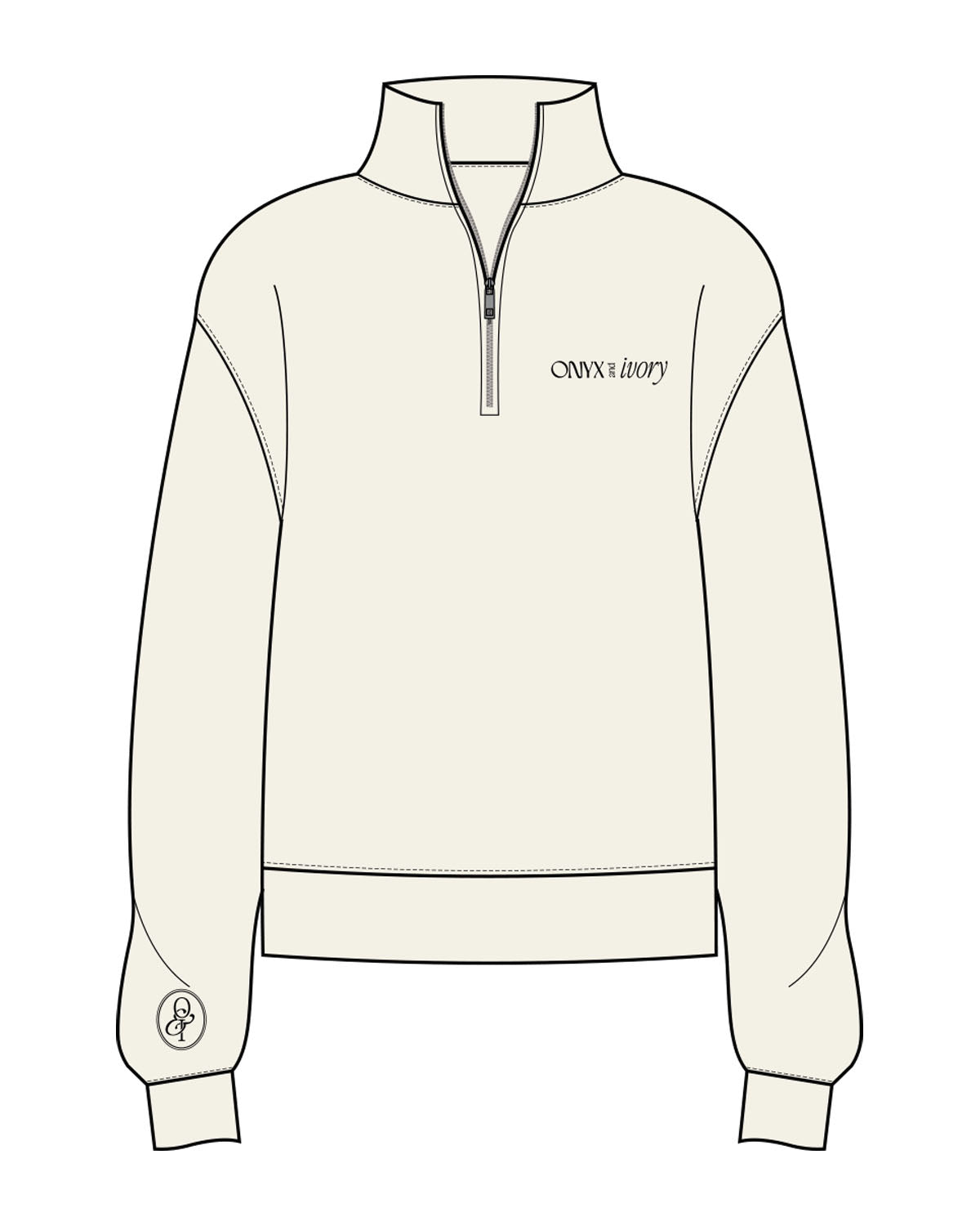 The Womens 1/4 Zip - Off White - Onyx & Ivory - Left Chest & Right Wrist - Printed - Black