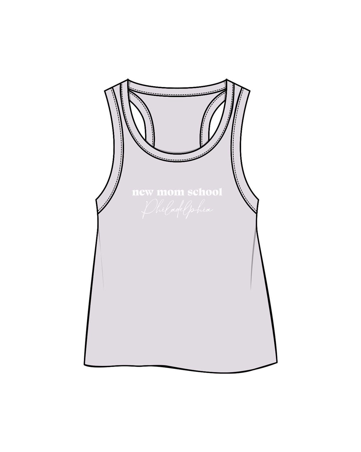 The Crop Tank - Orchid - New Mom School - Center Chest Stacked - Printed - White