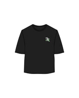 The Oversized Crop Tee - Black - REKINECTED - Left Chest & Center Back Stacked - Printed - Full Color