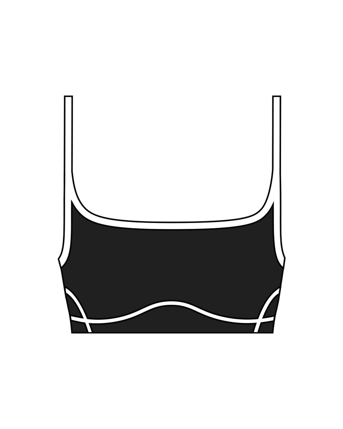 The Piped Scoop Sports Bra - Black - enCore Pilates - Center Back - Printed - White