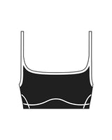 The Piped Scoop Sports Bra - Black - enCore Pilates - Center Back - Printed - White