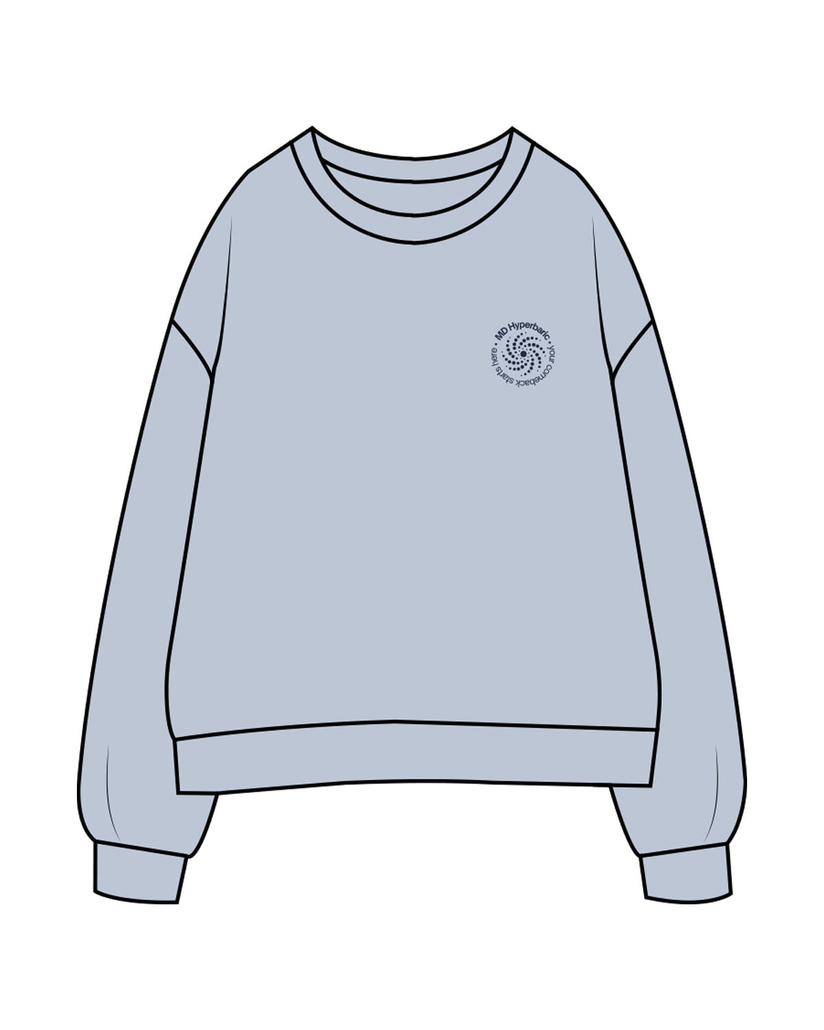 The Womens Crewneck - Powder - MD Hyperbaric - Left Chest Round & Back Illustration - Printed - Navy