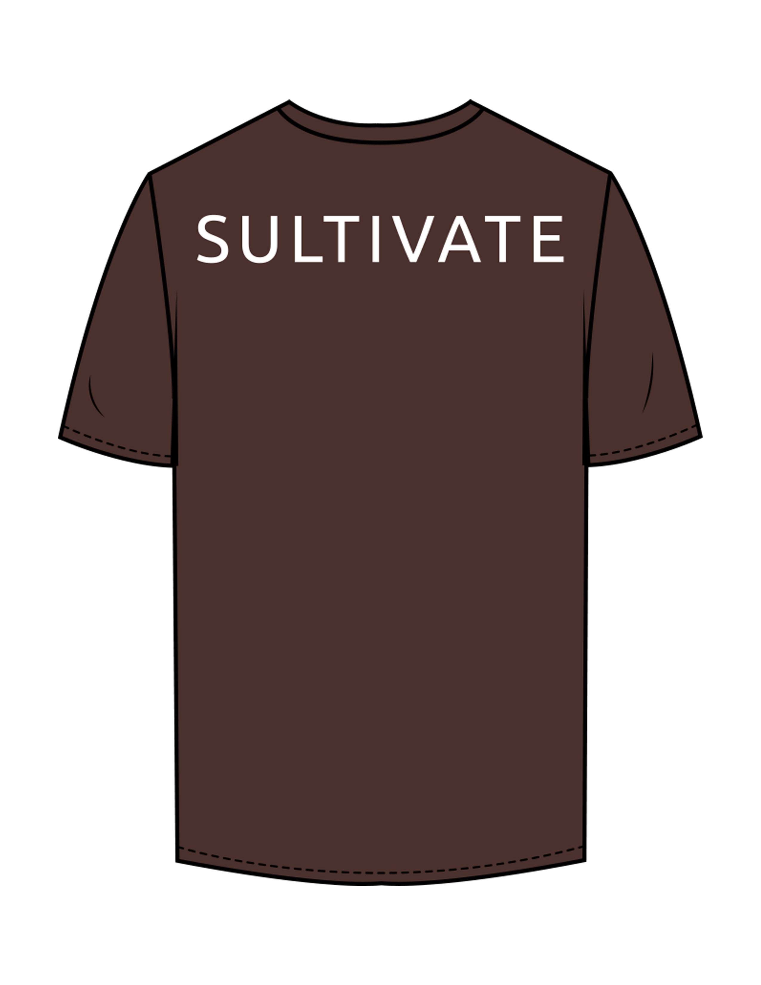 The Mens Tee - Chocolate - Sultivate - Left Chest Icon & Back Shoulder - Printed - White