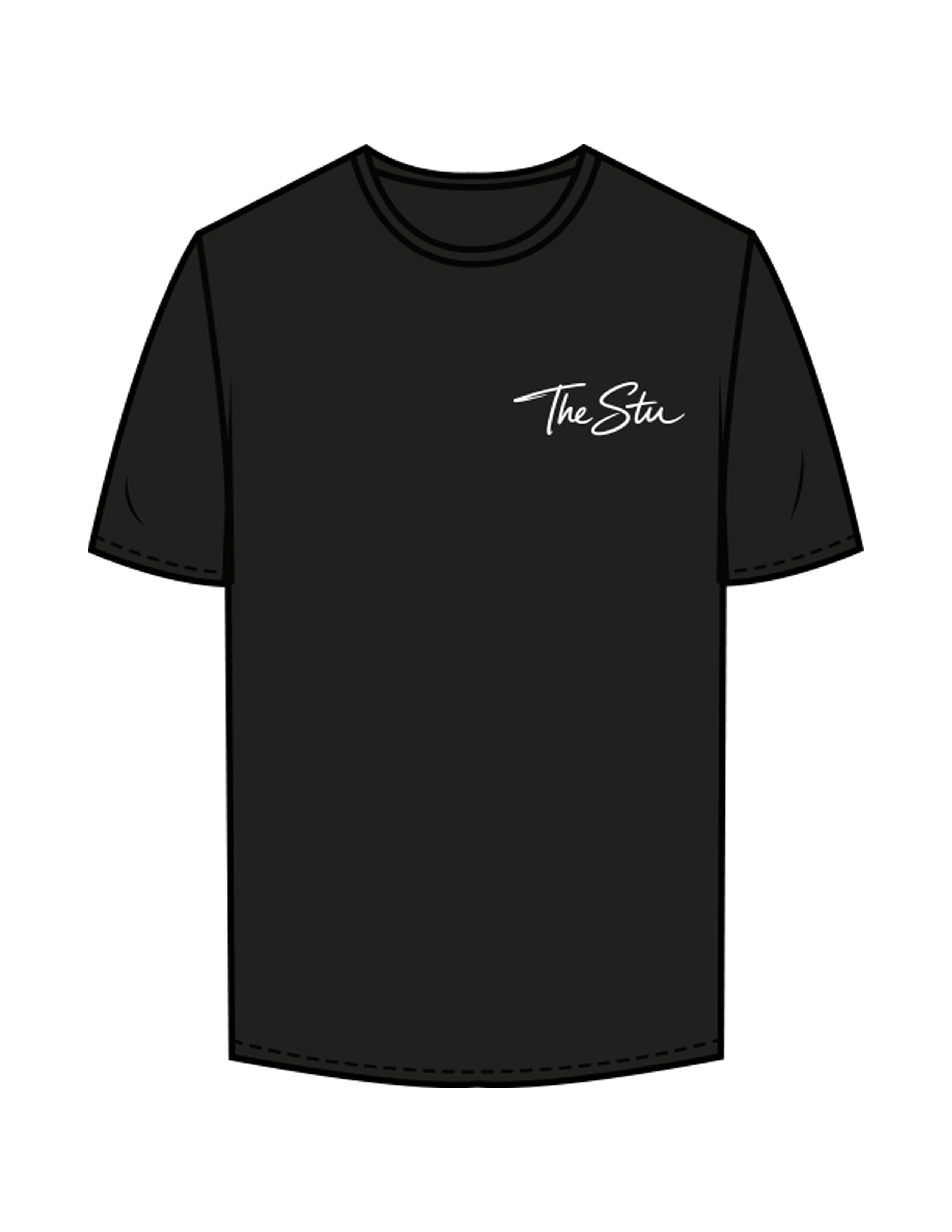 The Mens Tee - Black - The Stu - Left Chest - Printed - White