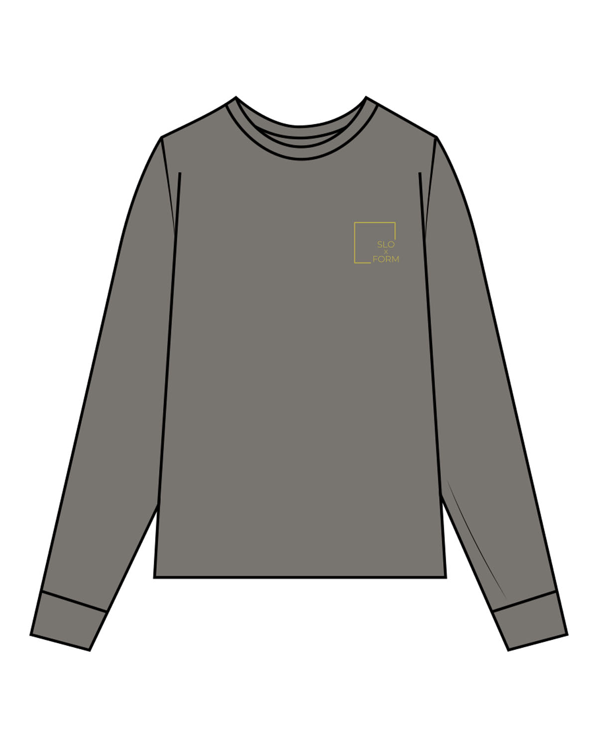 The Womens Heavyweight Long Sleeve - Washed Gray - Slo x Form - Left Chest Squared - Printed - Green