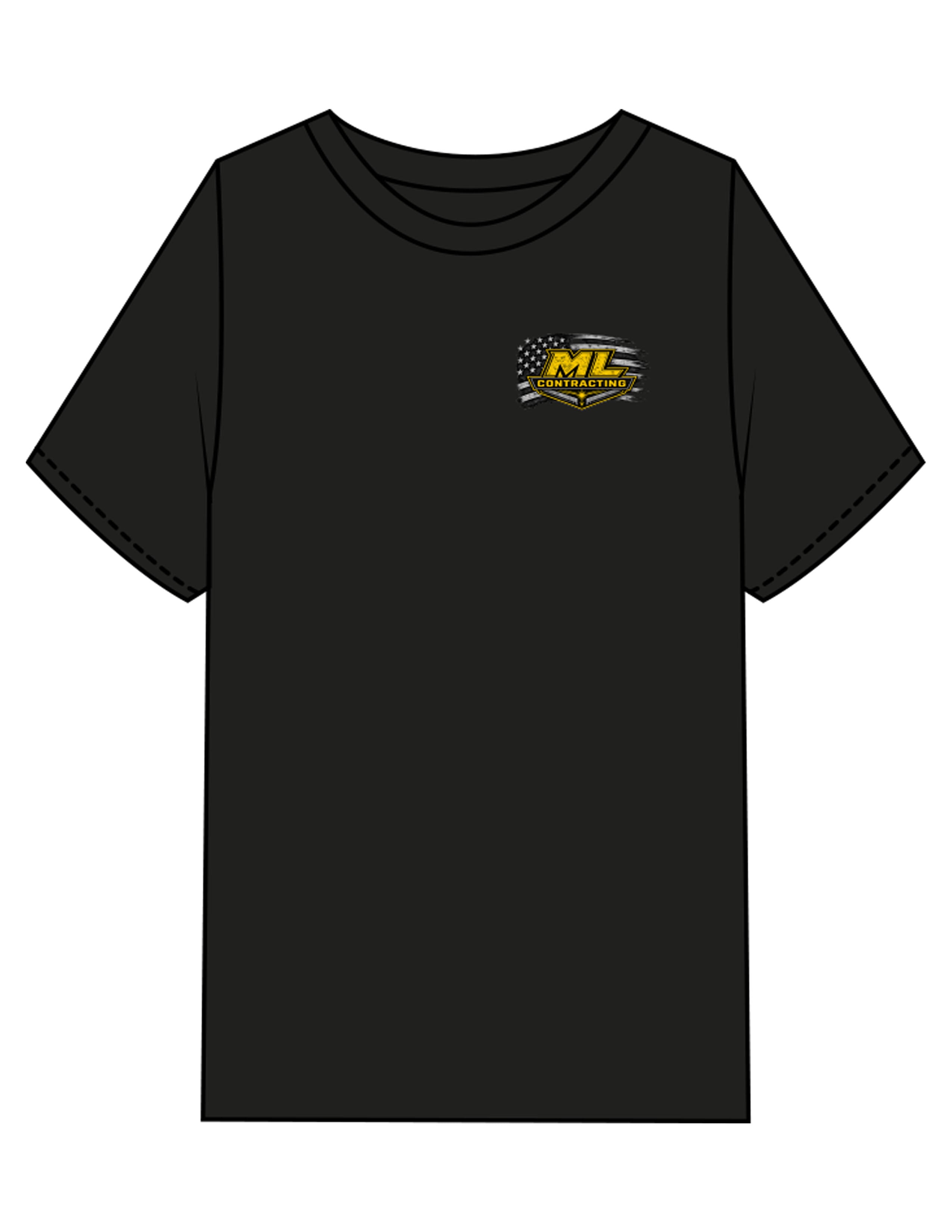 The Mens Heavyweight Tee - Black - ML Contracting LLC - Left Chest Flag & Back Image - Printed - Full Color