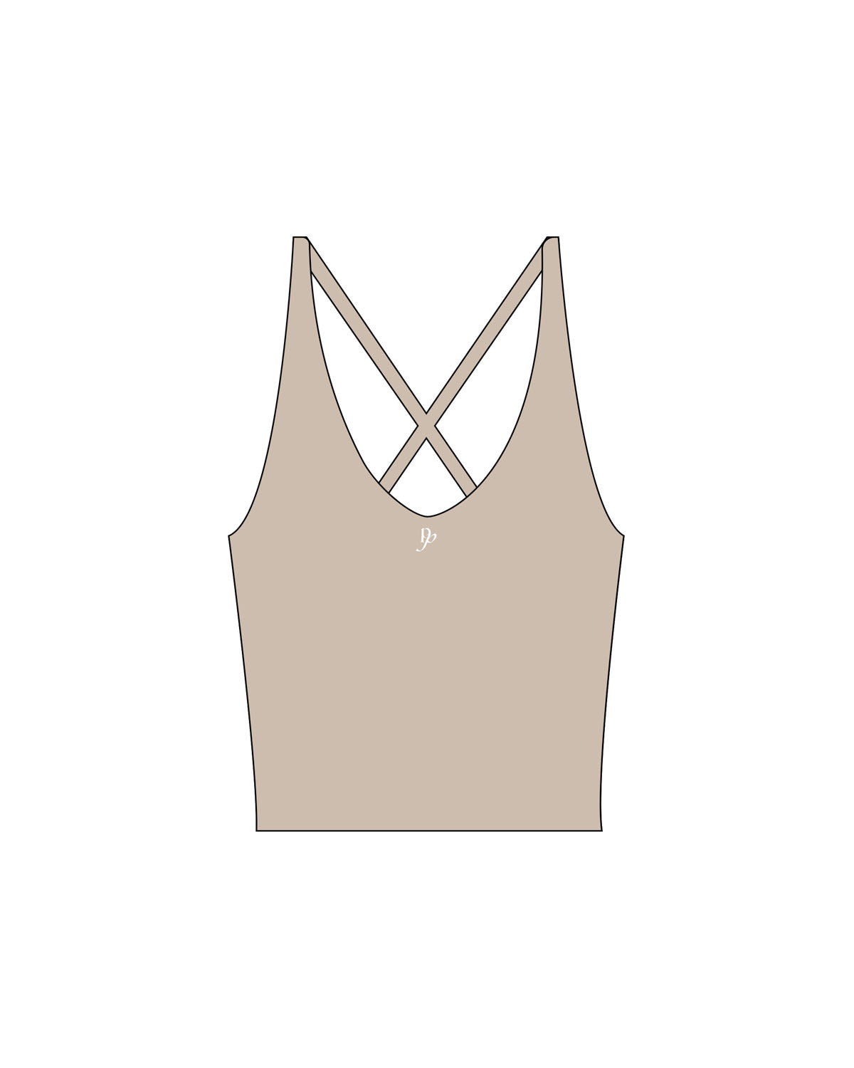The Sporty Strappy Tank - Light Brown - Platinum Pilates - Center Chest - Printed - White