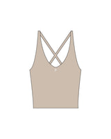 The Sporty Strappy Tank - Light Brown - Platinum Pilates - Center Chest - Printed - White