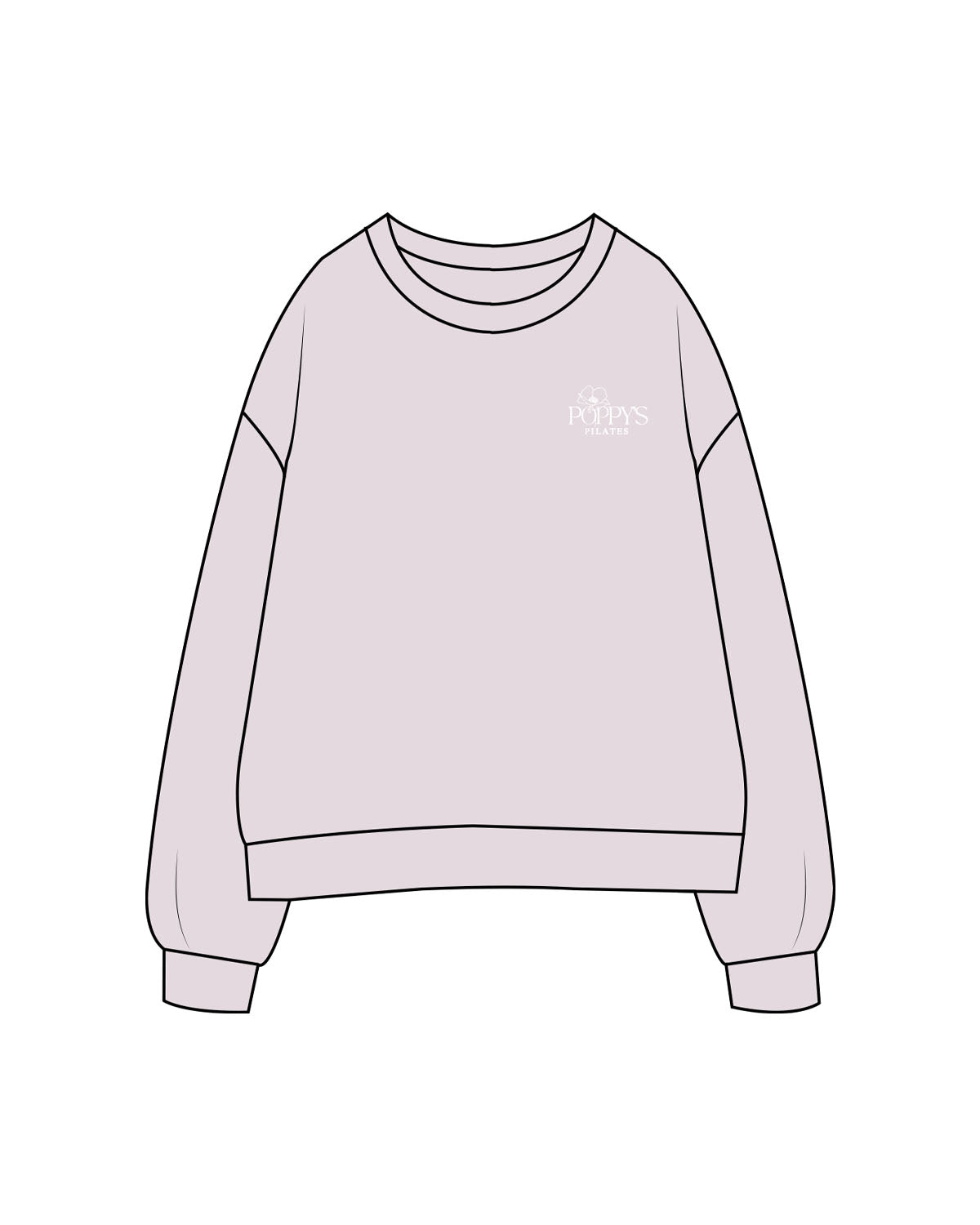 The Womens Crewneck - Orchid - Poppys Pilates - Left Chest Stacked Logo - Embroidered - White