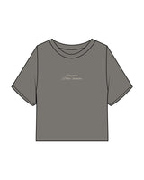 The Heavyweight Crop Tee - Washed Gray - Flowcorps - Center Chest Stacked - Embroidered - Bone