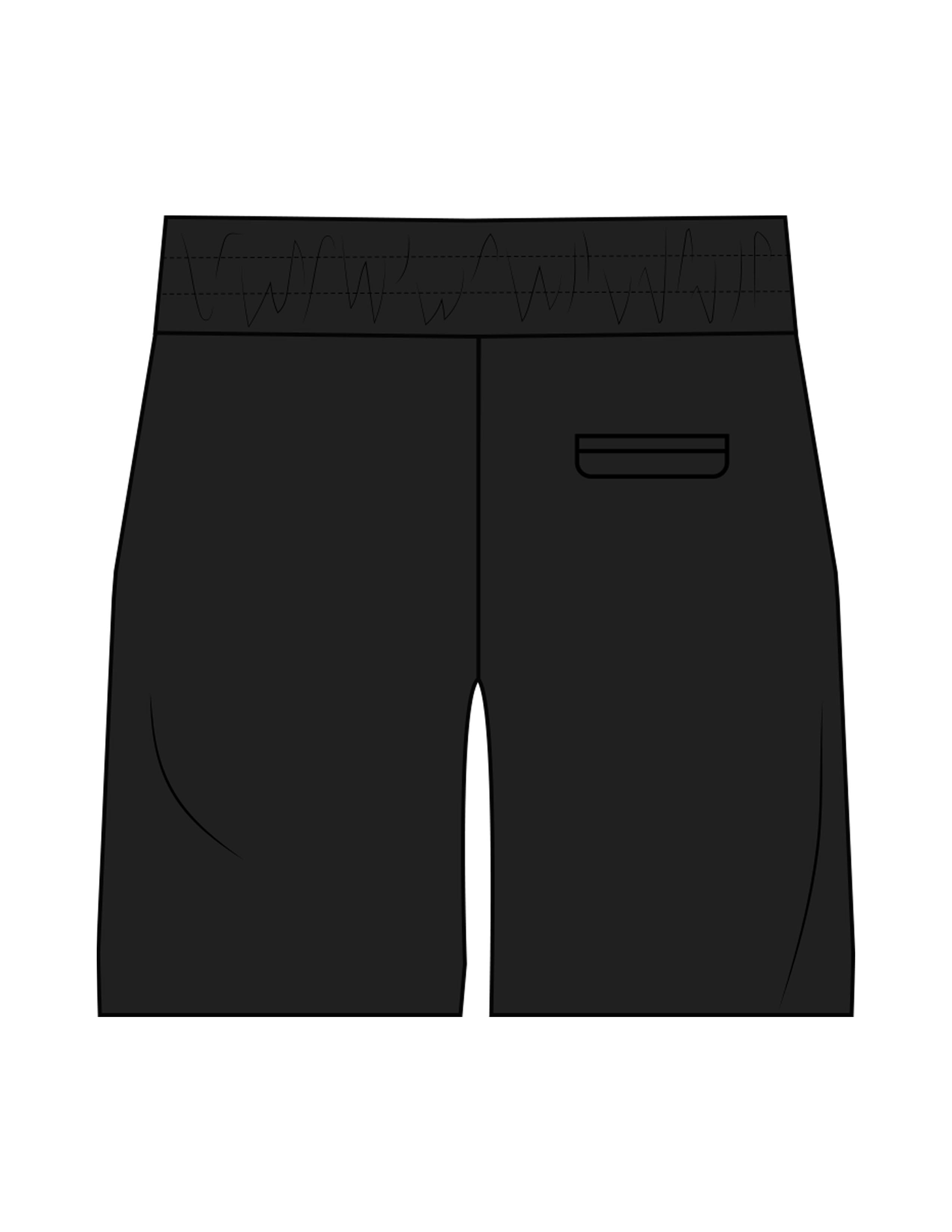 The Mens Swim Short - Black - Rush Cycle Studio - Left Leg Stacked - Printed - Full Color