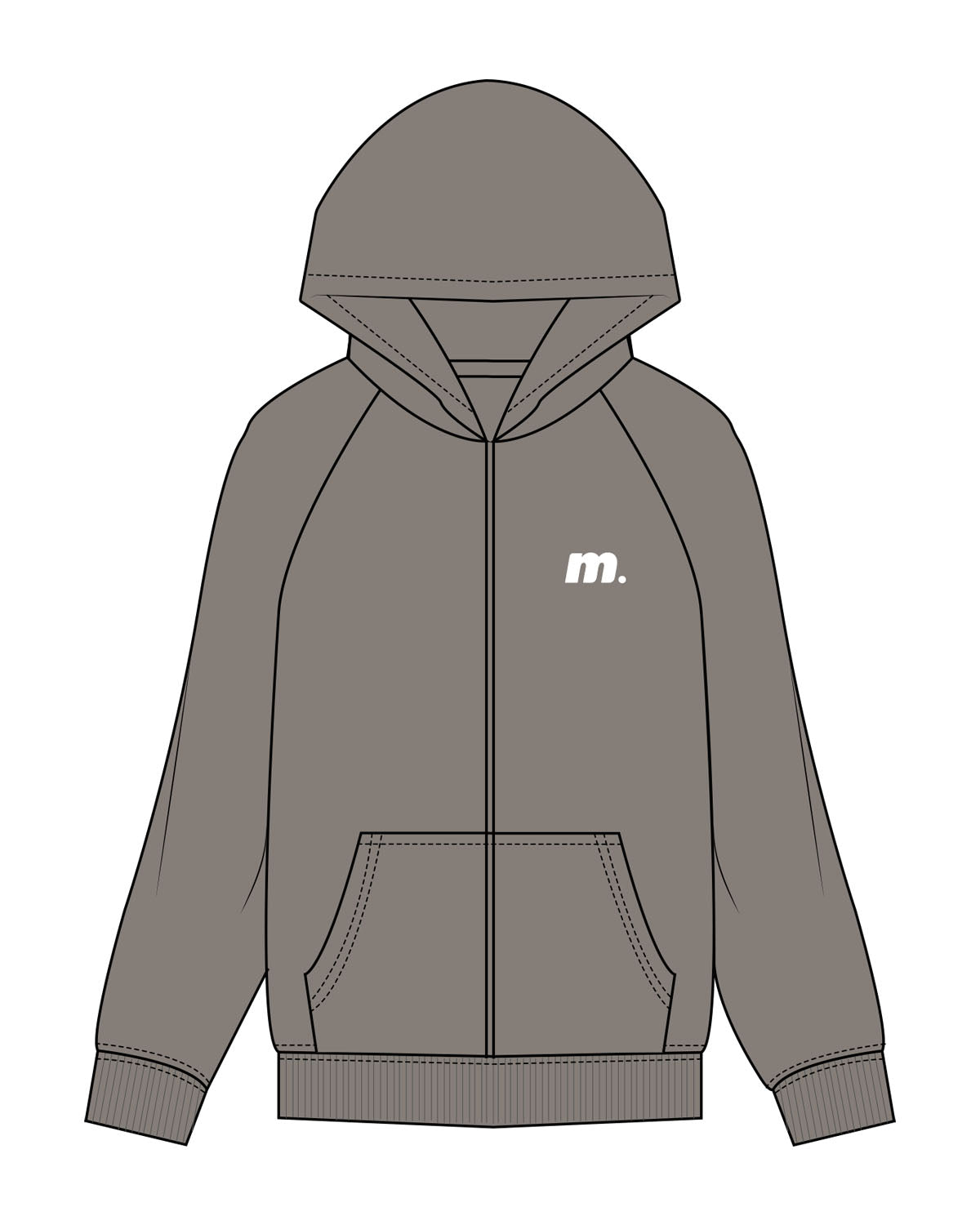 The Womens Zip Hoodie - Washed Gray - Motivate Movement - Left Chest & Back Stacked - Printed - White