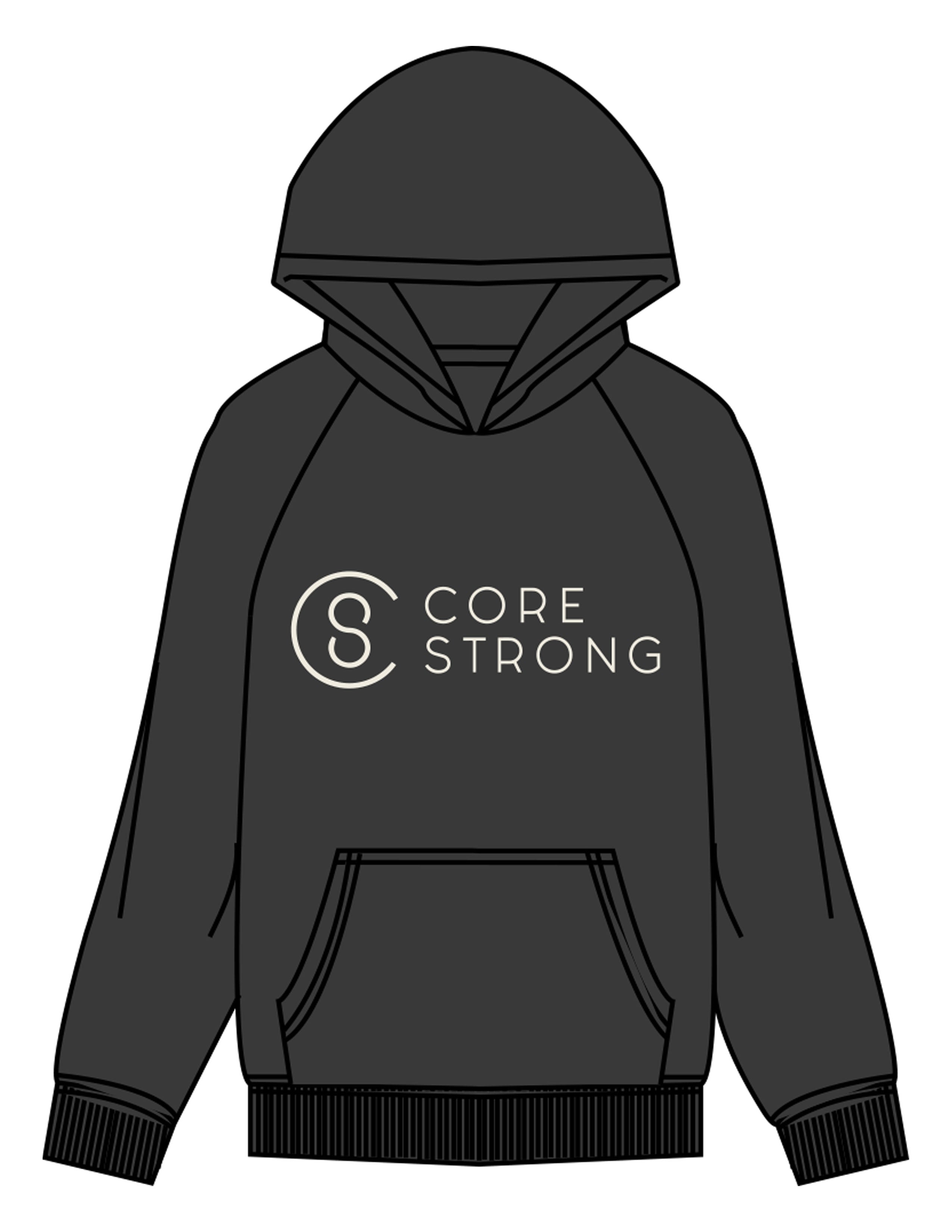 The Mens Hoodie - Washed Black - Core Strong - Chest Stacked - Printed - Off White