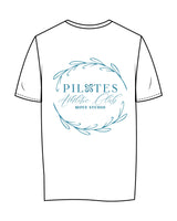 The Womens Tee - White - Move Studio - Left Chest Stacked & Back Full - Printed - Blue