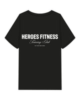 The Mens Heavyweight Tee - Black - Heroes Fitness - Left Chest Stacked & Back Stacked - Printed - White