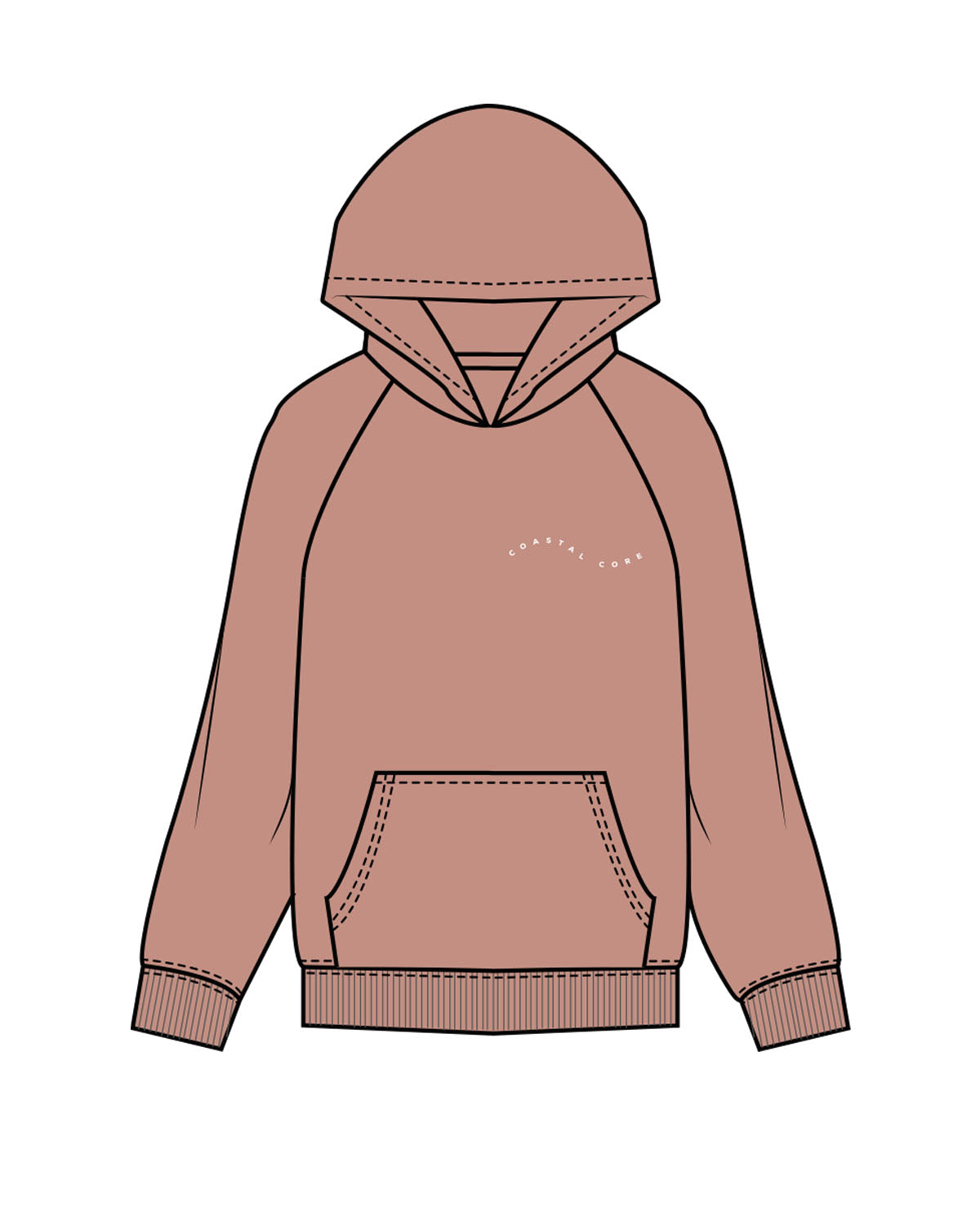 The Womens Hoodie - Clay - Coastal Core - Left Chest & Back Center - White