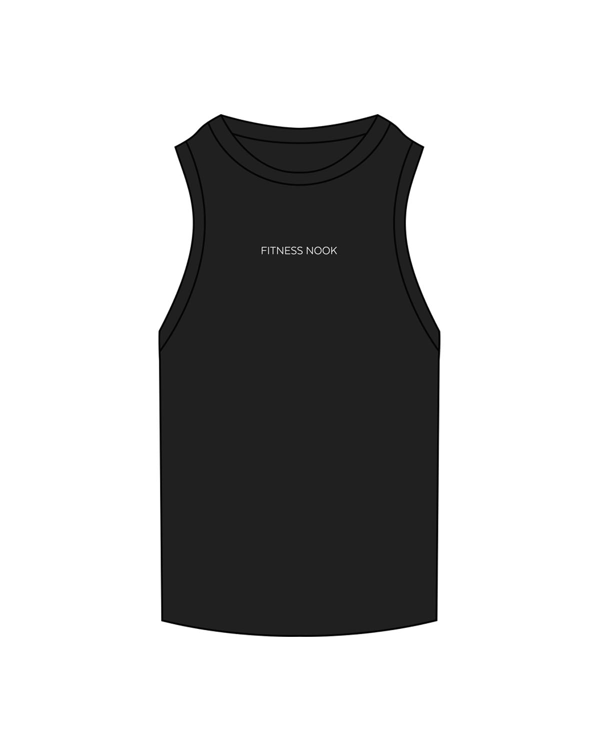 The Ribbed Full Length Tank - Black - Fitness Nook - Chest - Embroidered - White