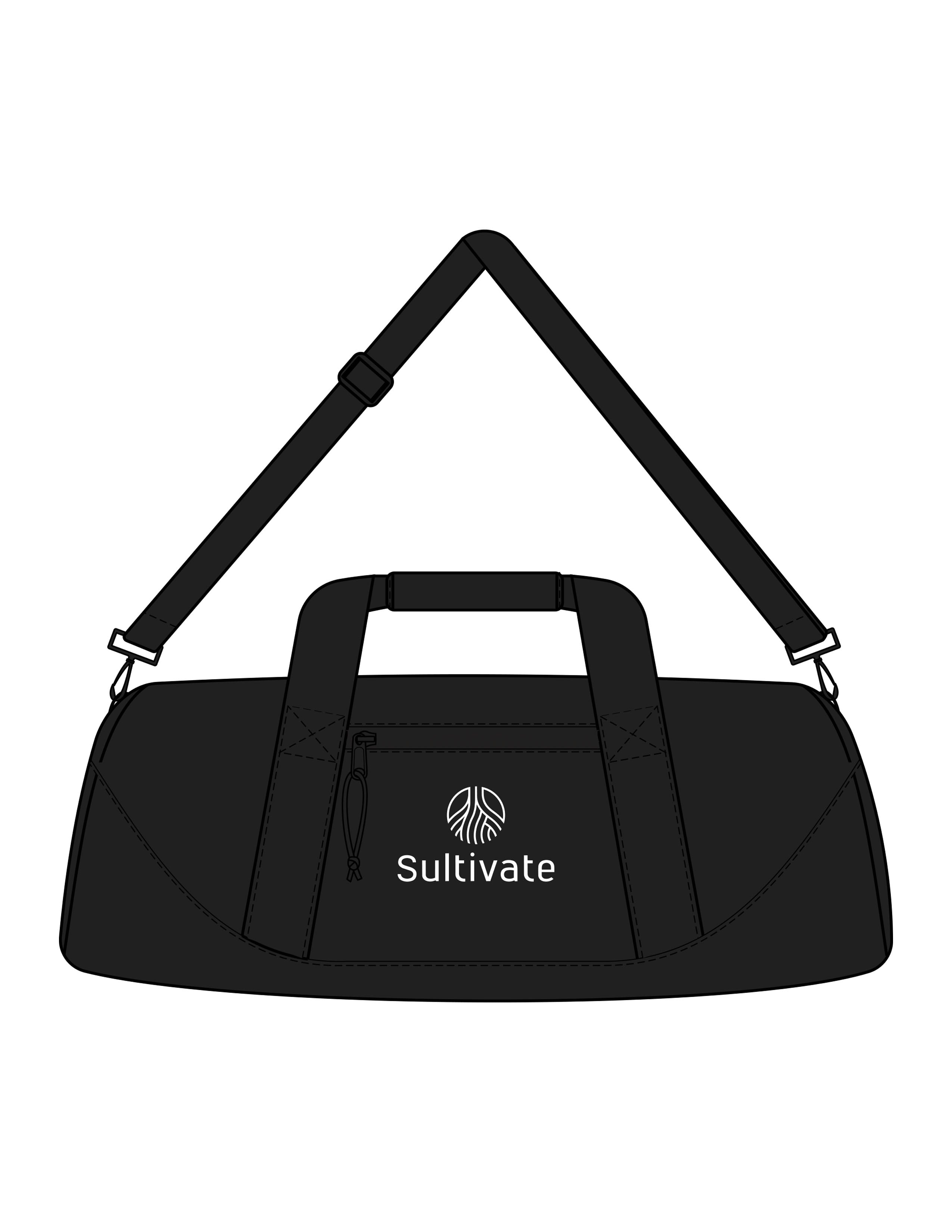 The Gym Duffel - Black - Sultivate - Center Body Stacked - Printed - White