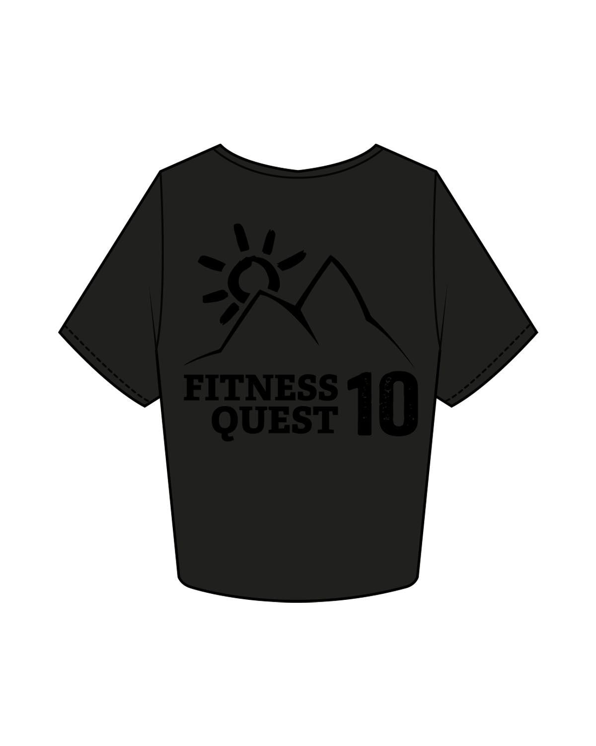 The Crop Tee - Black - Fitness Quest 10 - Left Chest & Back Stacked - Tone on Tone