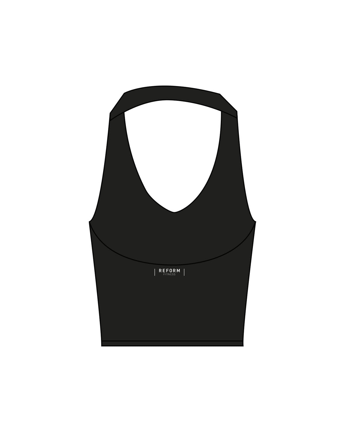 The Halter Tank - Black - Reform Fitness - Center Back - Printed - White