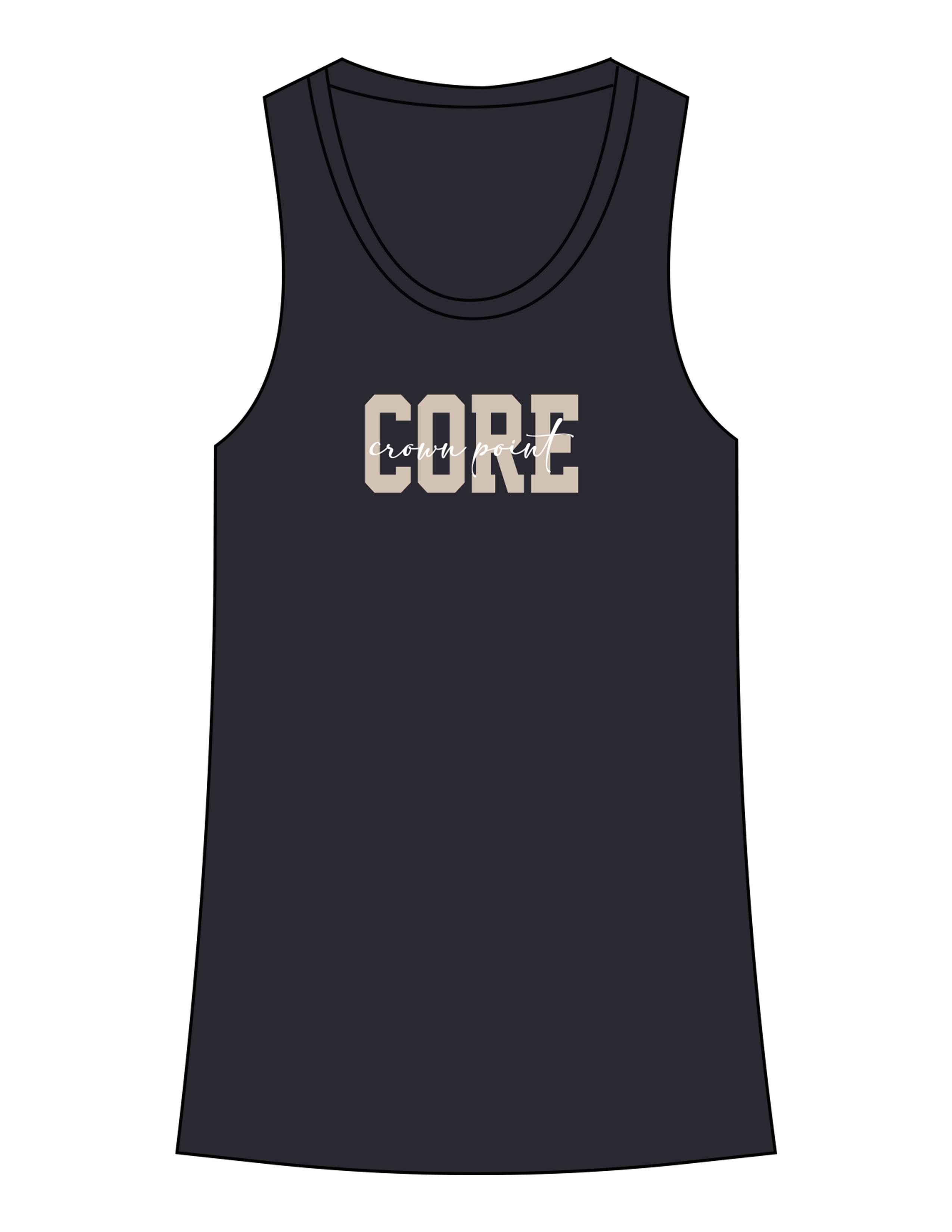 The Womens Full Length Tank - Navy - Core Crown Point - Center Chest - Printed - Full Color