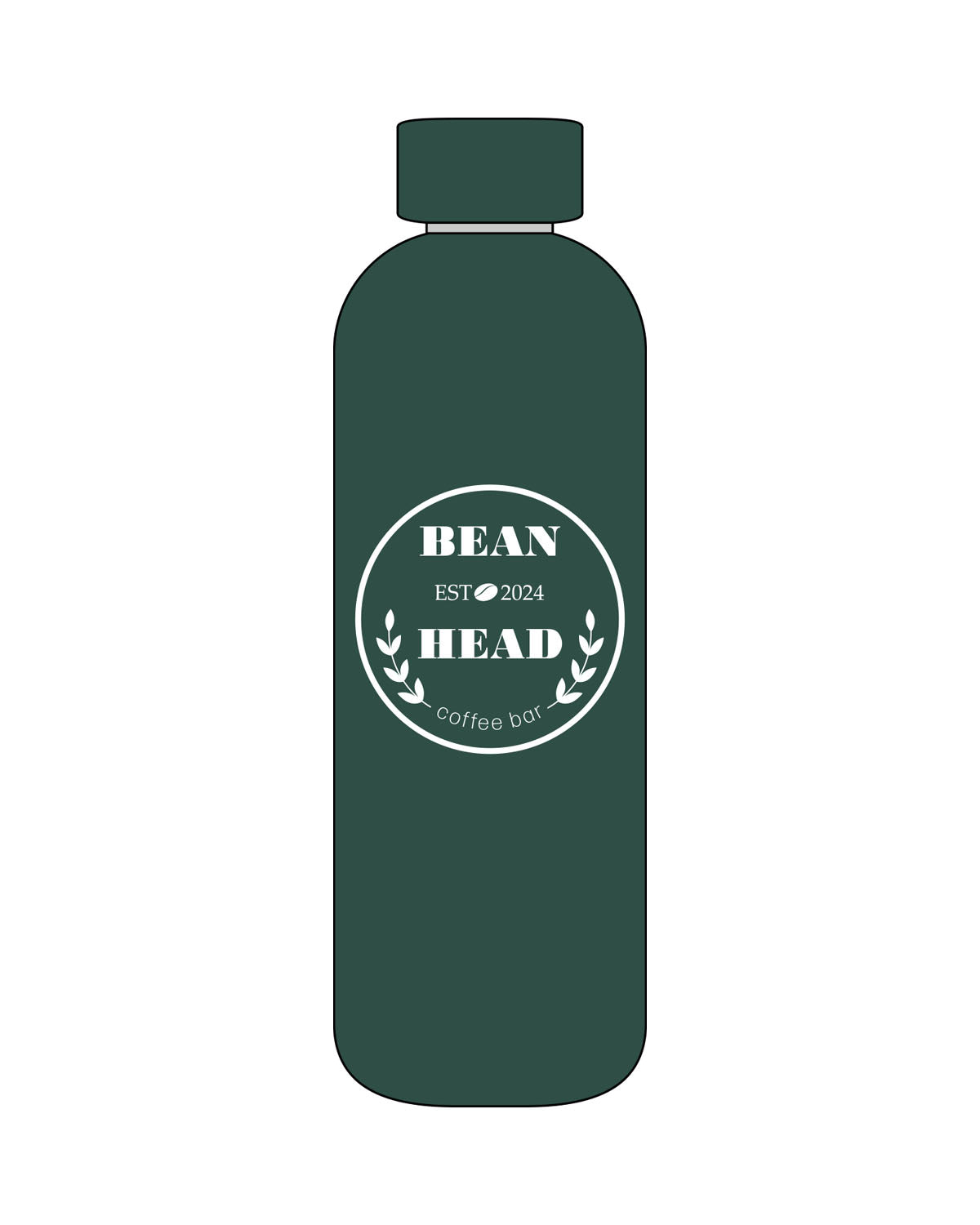The Water Bottle - Forest - Bean Head - EST 2024 - Center Body - Bottle Cap - Printed - White