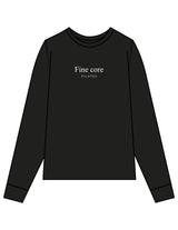 The Womens Long Sleeve - Black - Fine Core Pilates - Center Chest Stacked - Printed - White