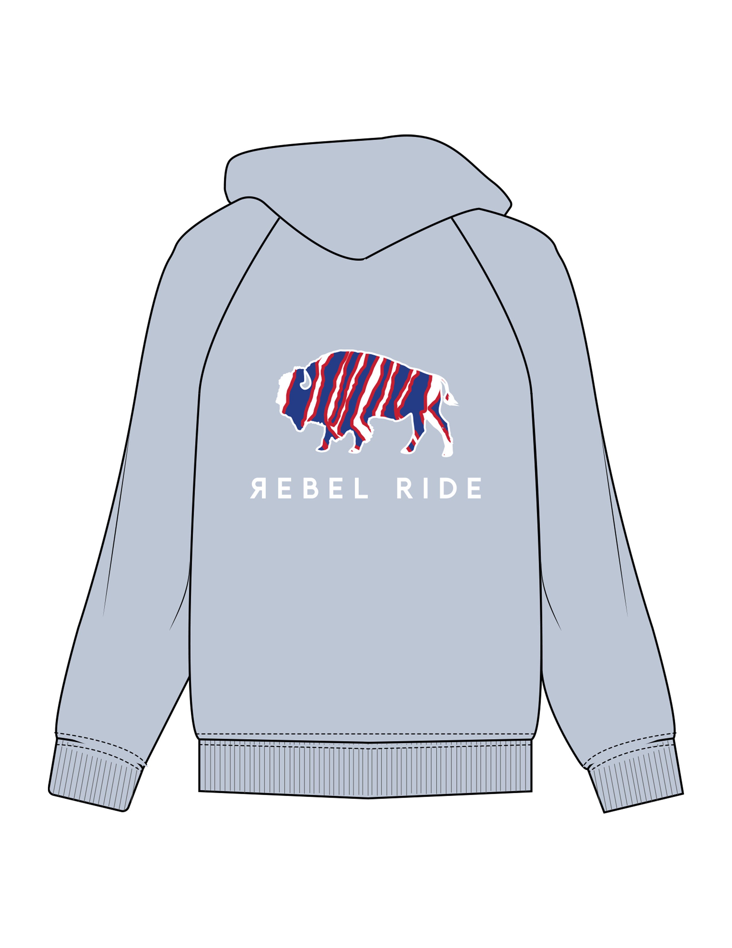 The Womens Hoodie - Powder - Rebel Ride - Back Image Stacked - Printed - White