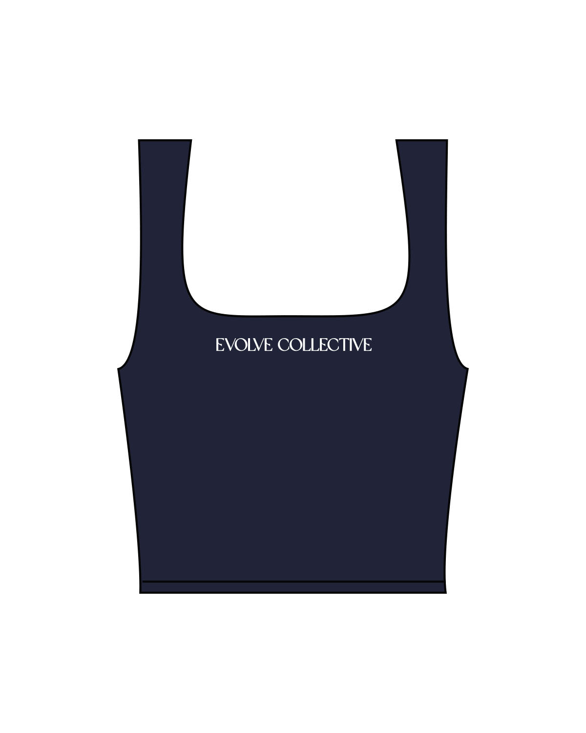 The Square Neck Tank - Navy - Evolve Collective - Center Chest - Printed - White
