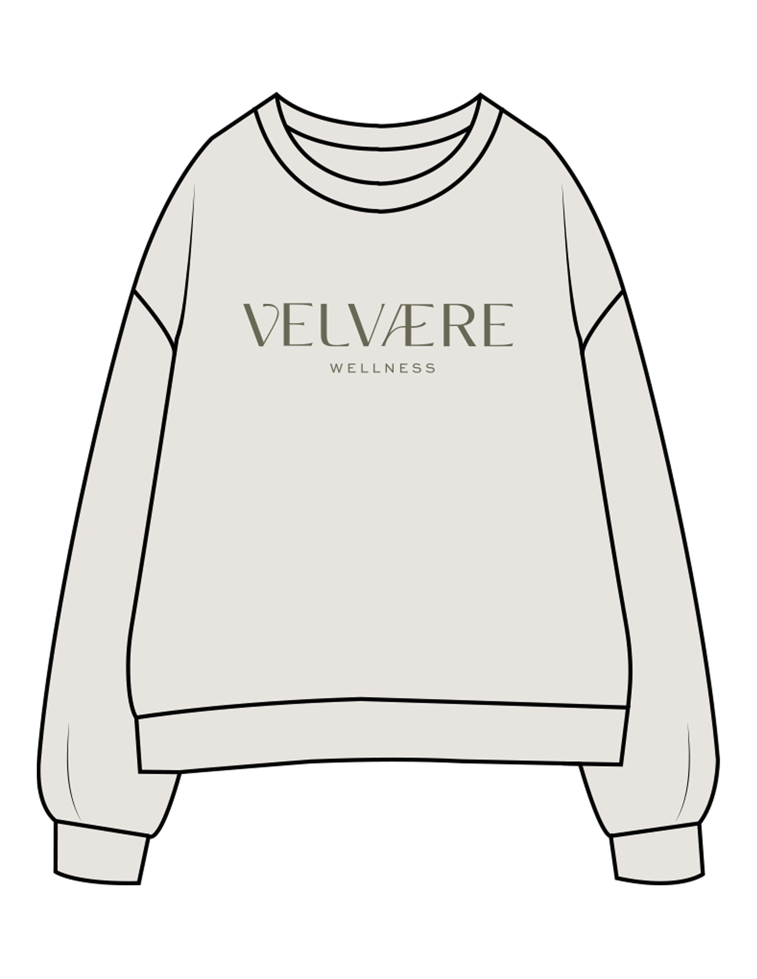 The Womens Crewneck - Washed Bone - Velvaere - Center Chest Stacked & Back Neckline - Printed - Green