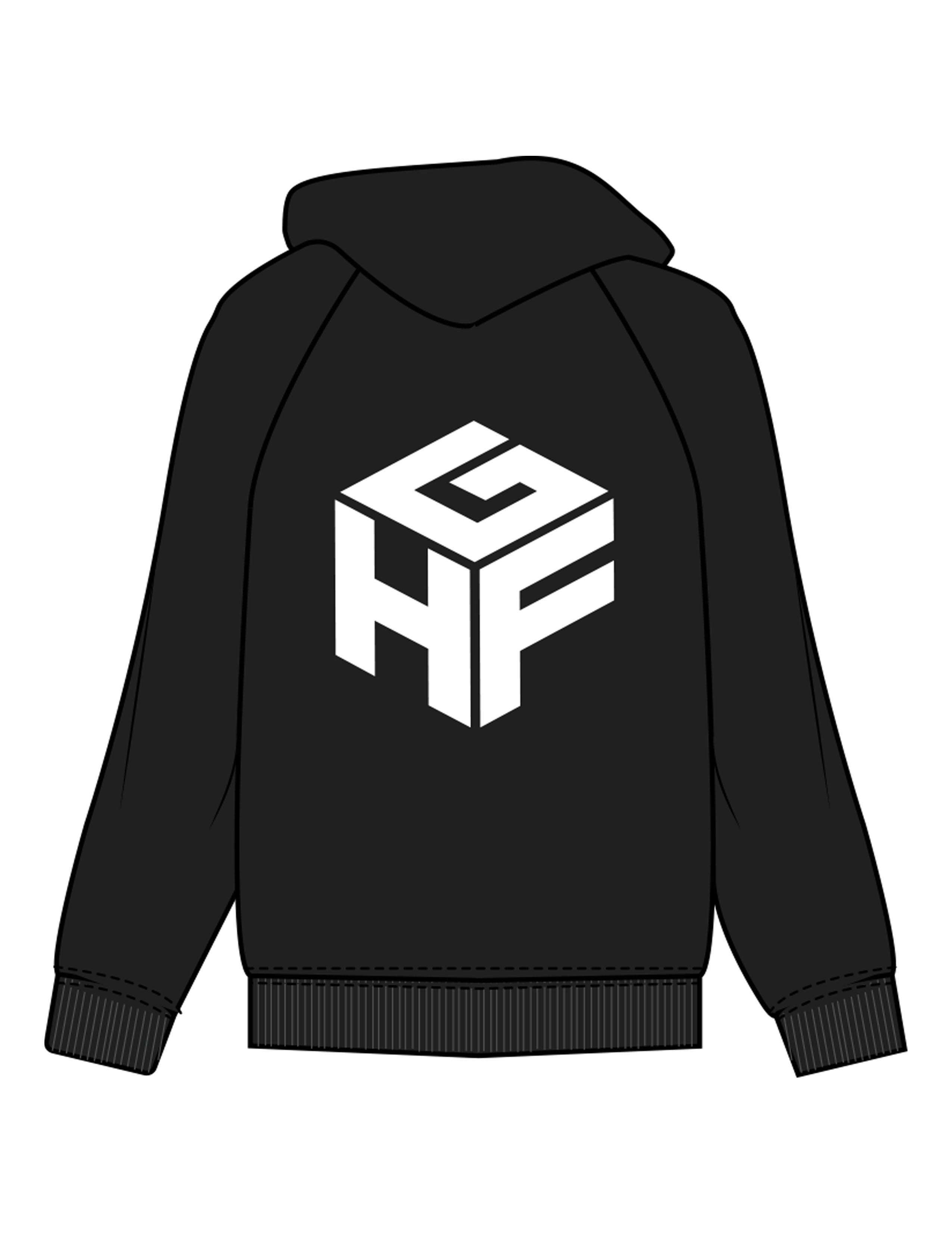 The Womens Hoodie - Black - Higher Ground - Left Chest & Back Cube - Printed - White