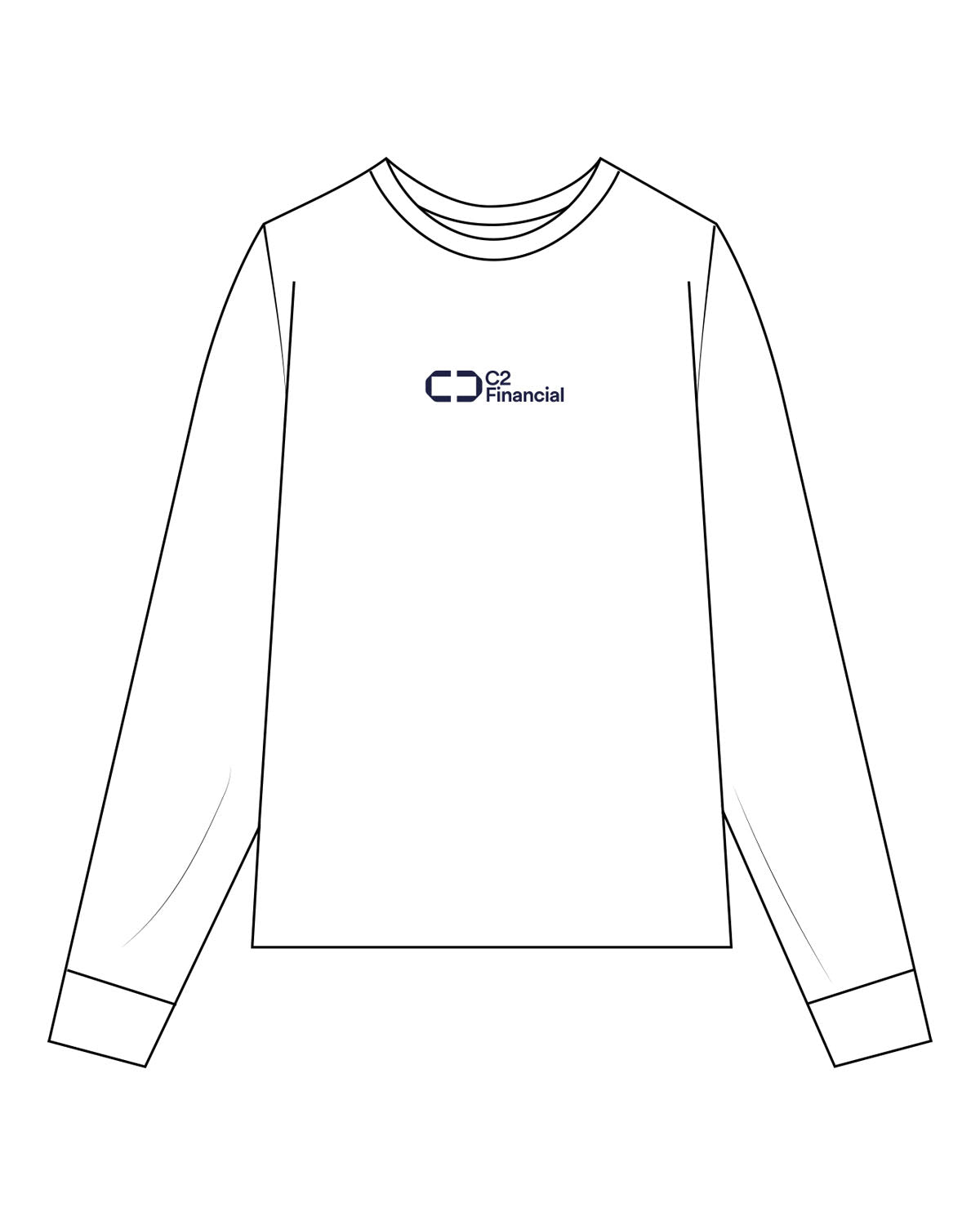 The Crop Long Sleeve - White - C2 Financial - Center Chest Stacked - Printed - Navy