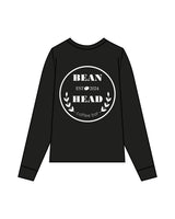 The Mens Long Sleeve - Black - Bean Head - Left Chest Stacked & Back Round - Printed - White
