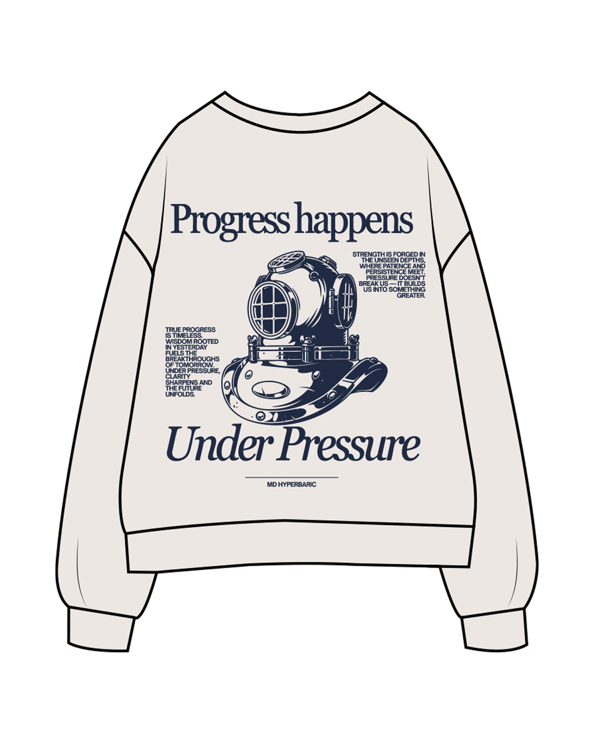 The Womens Crewneck - Bone - MD Hyperbaric - Left Chest Round & Back Illustration - Printed - Navy