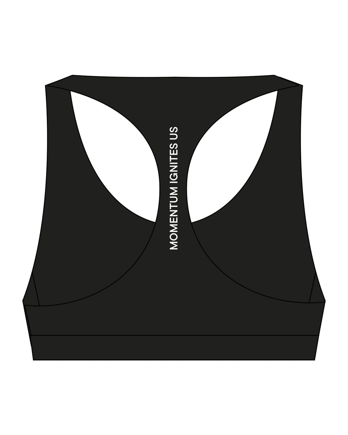 The Racer Bra - Black - Reform Studios - Center Chest & Center Back Vertical - Printed - White