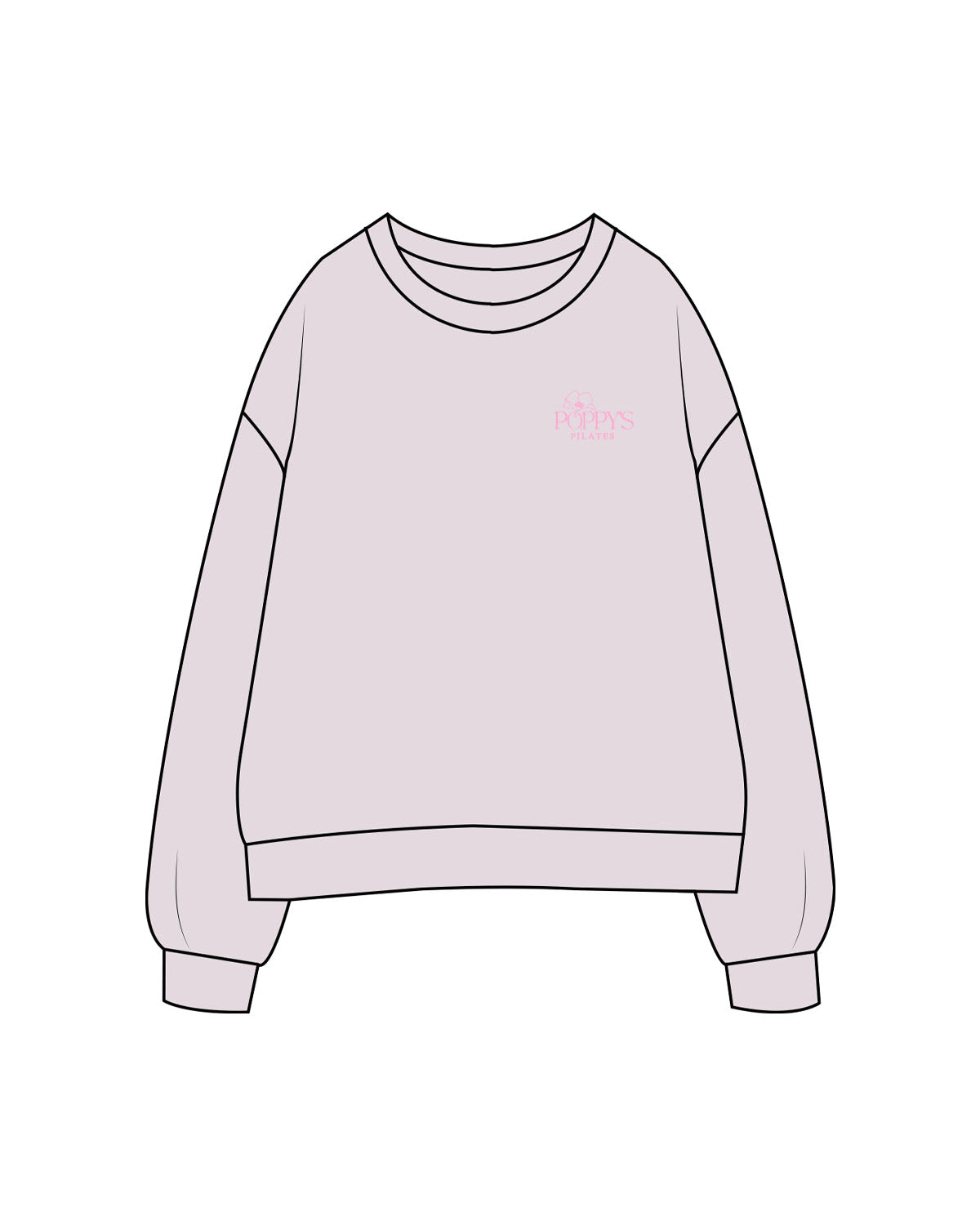 The Womens Crewneck - Orchid - Poppys Pilates - Left Chest Stacked Logo - Embroidered - Pink
