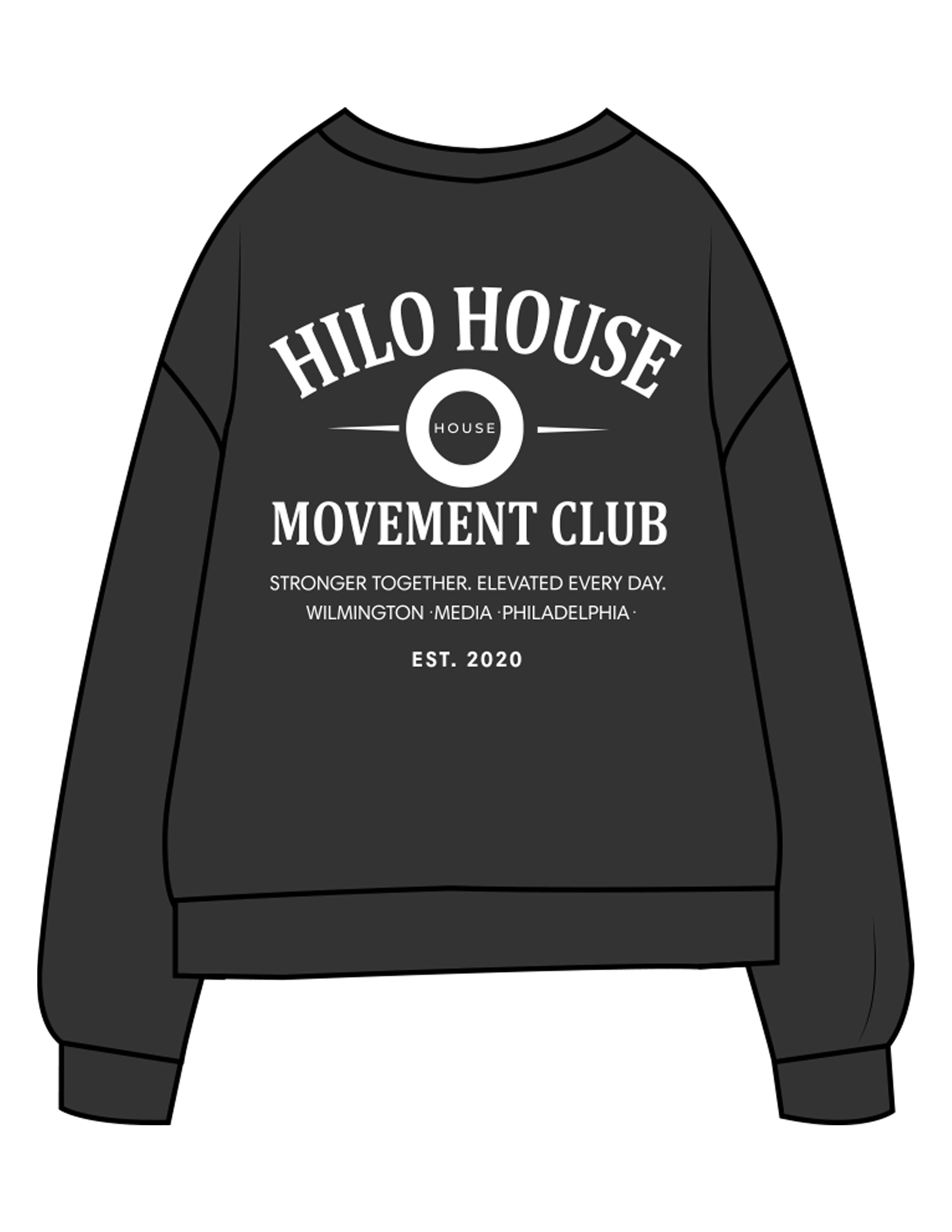 The Midweight Unisex Crewneck - Washed Black - HiLo - Center Chest & Back Stacked - Printed - White