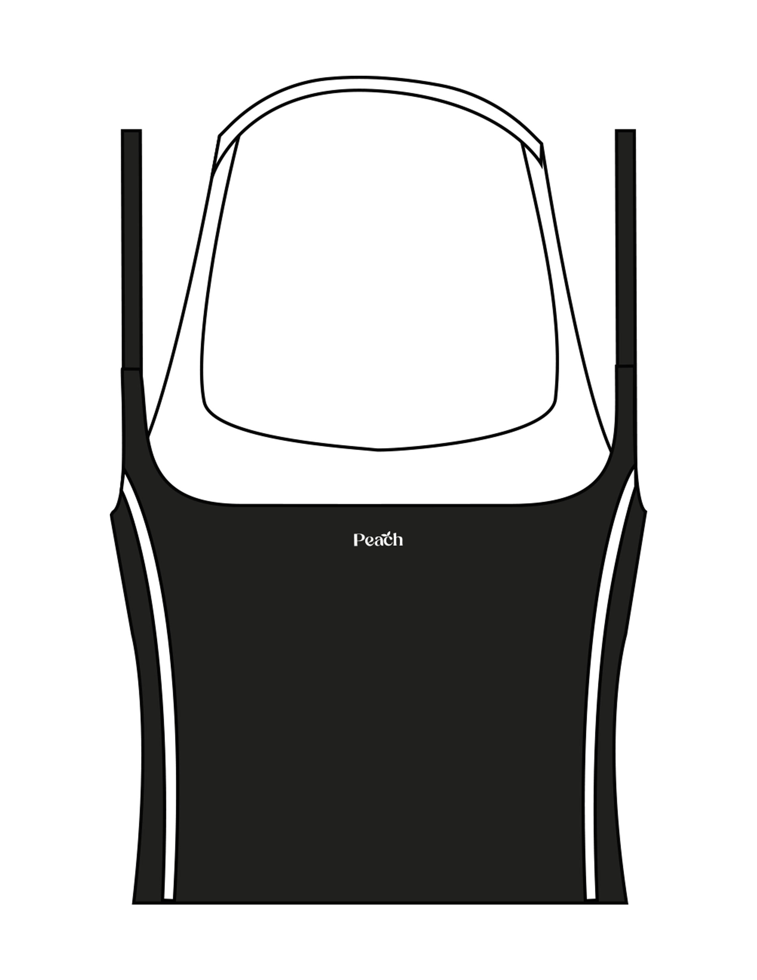 The Piped Tank - Black - Peach F.L - Center Back - Printed - White