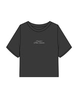 The Heavyweight Crop Tee - Washed Black - Flowcorps - Center Chest Stacked- Embroidered - White