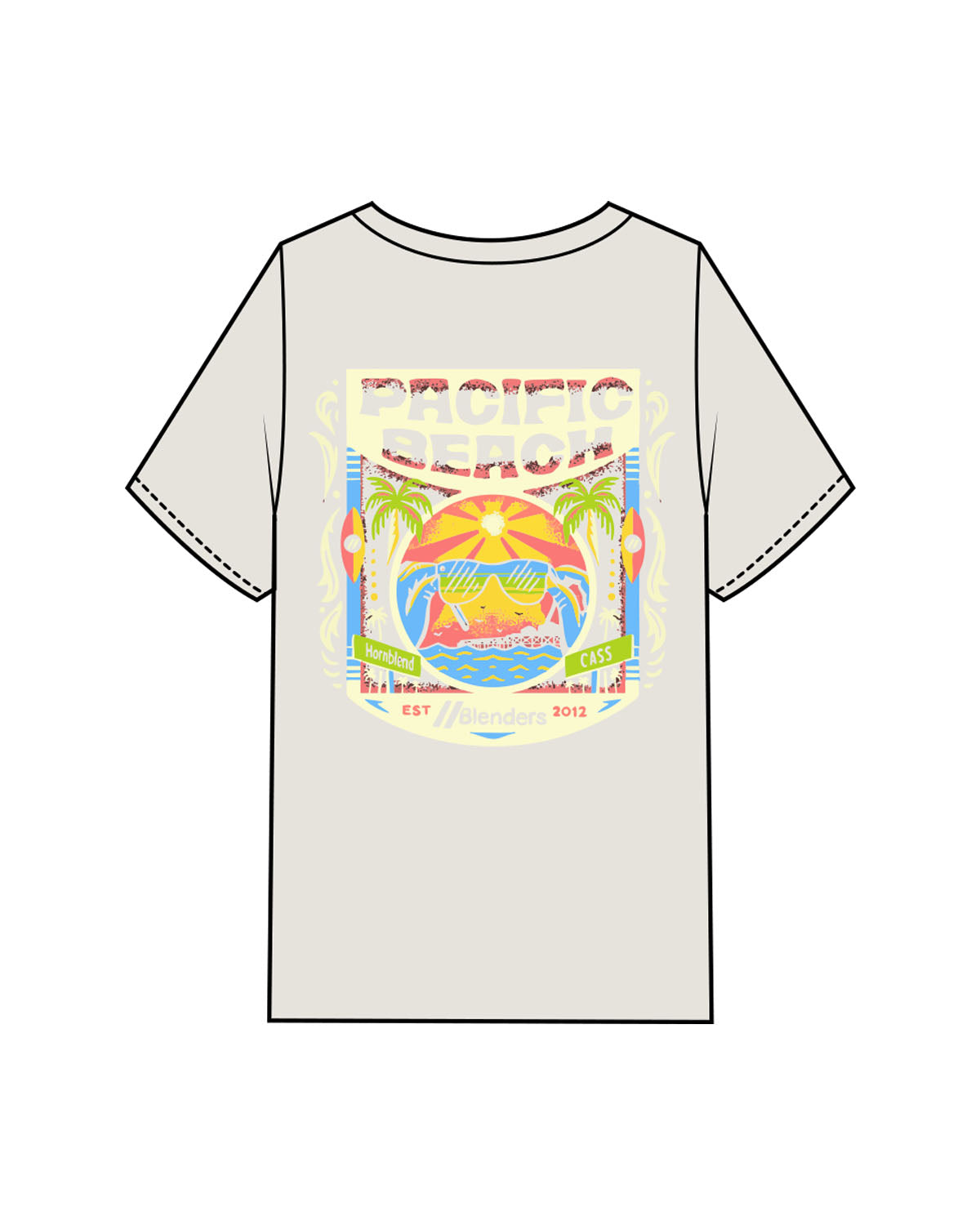 The Mens Heavyweight Tee - Washed Bone - Blenders - Left Chest & Back "PACIFIC BEACH" - Printed - Full Color