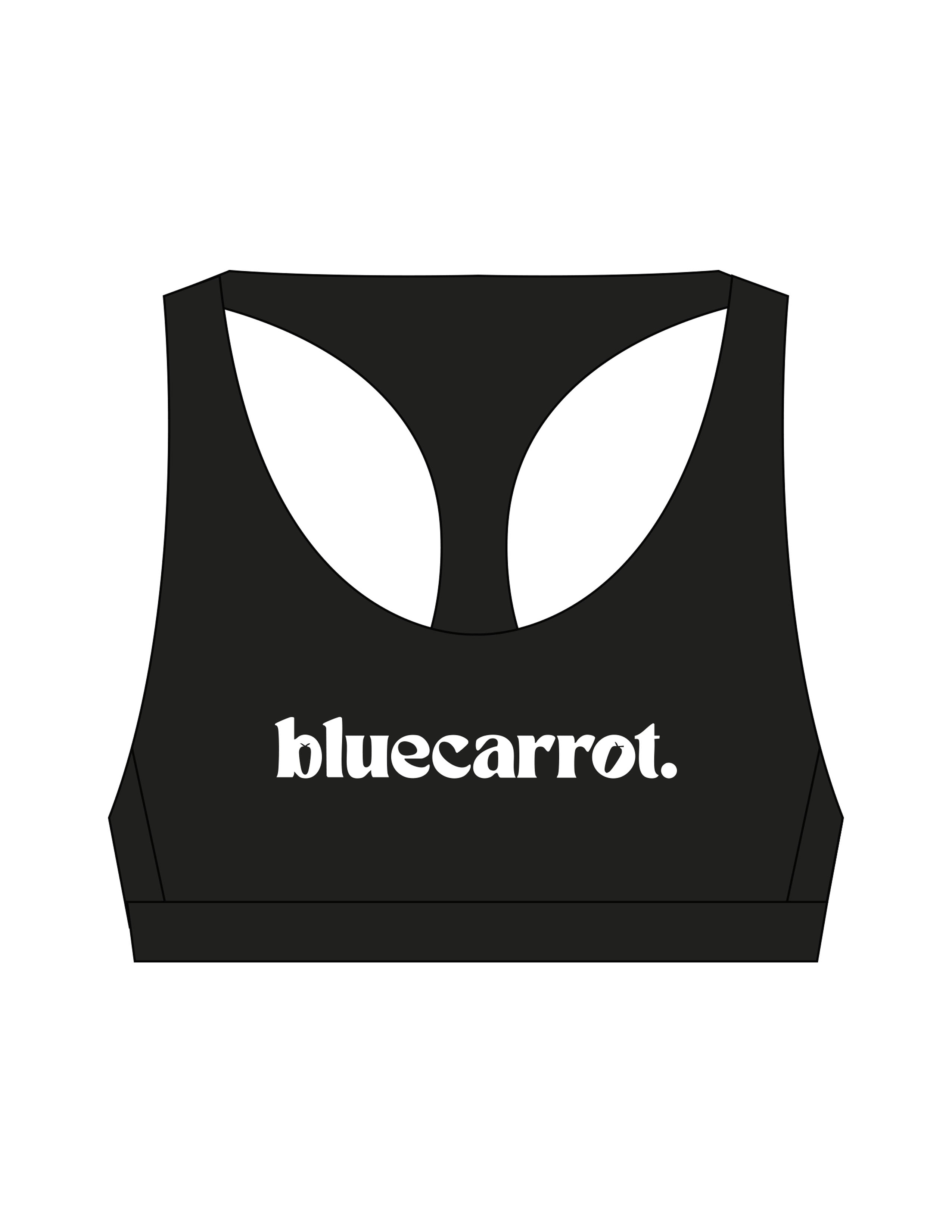 The Racer Bra - Black - BlueCarrot - Center Chest - Printed - White