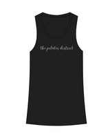 The Womens Full Length Tank - Black - THE PILATES DISTRICT - Center Chest - Printed - White