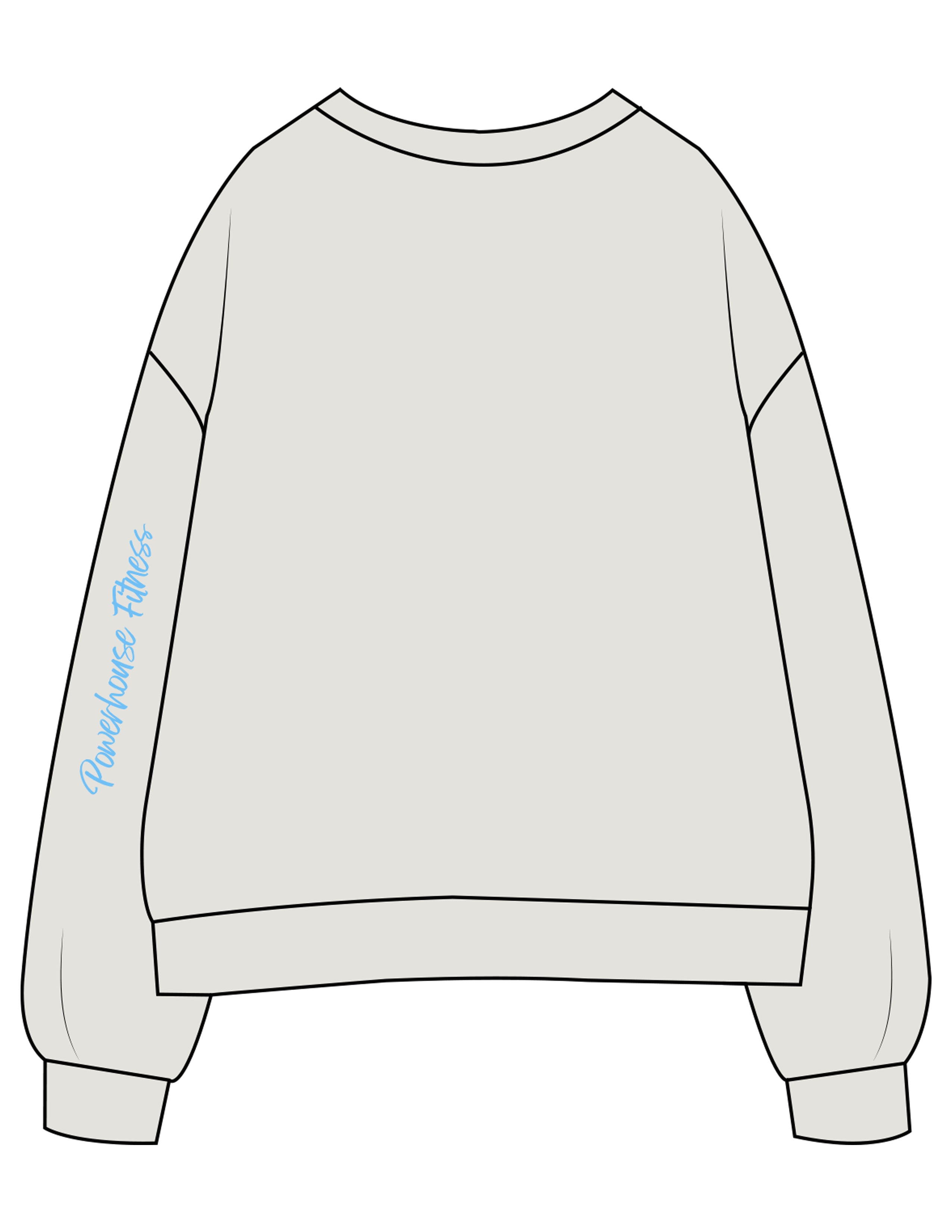 The Womens Crewneck - Washed Bone - Powerhouse Fitness - Center Chest "PILATES" & Back Left Sleeve - Printed - Full Color